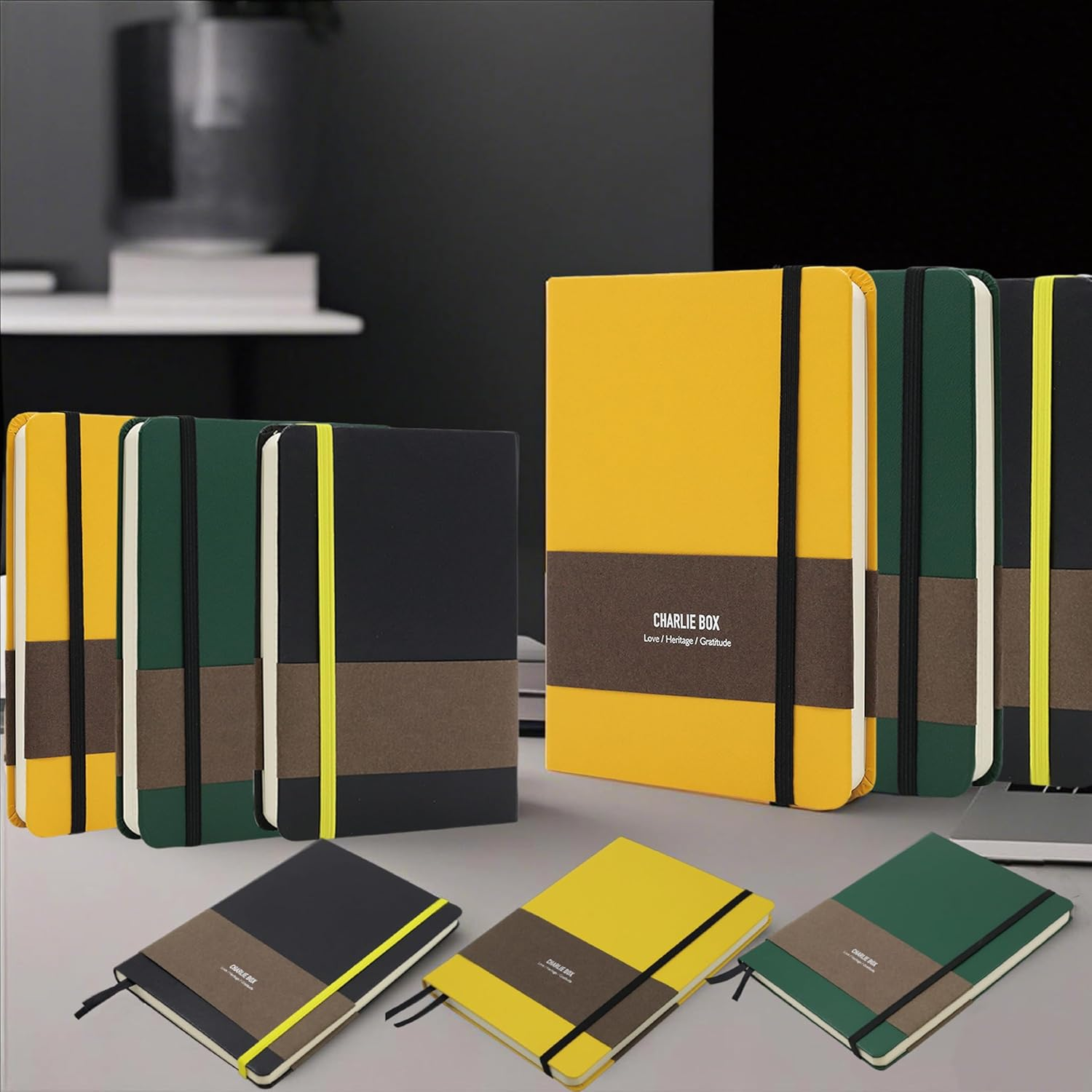 TUNJILOOL A7 Leather Journal Notebook - 2Pack Dotted/Grid/Blank Pages, 100GSM Thick Paper, Water-Resistant Cover, Elastic Closure & Inner Pocket (Black) image number 5