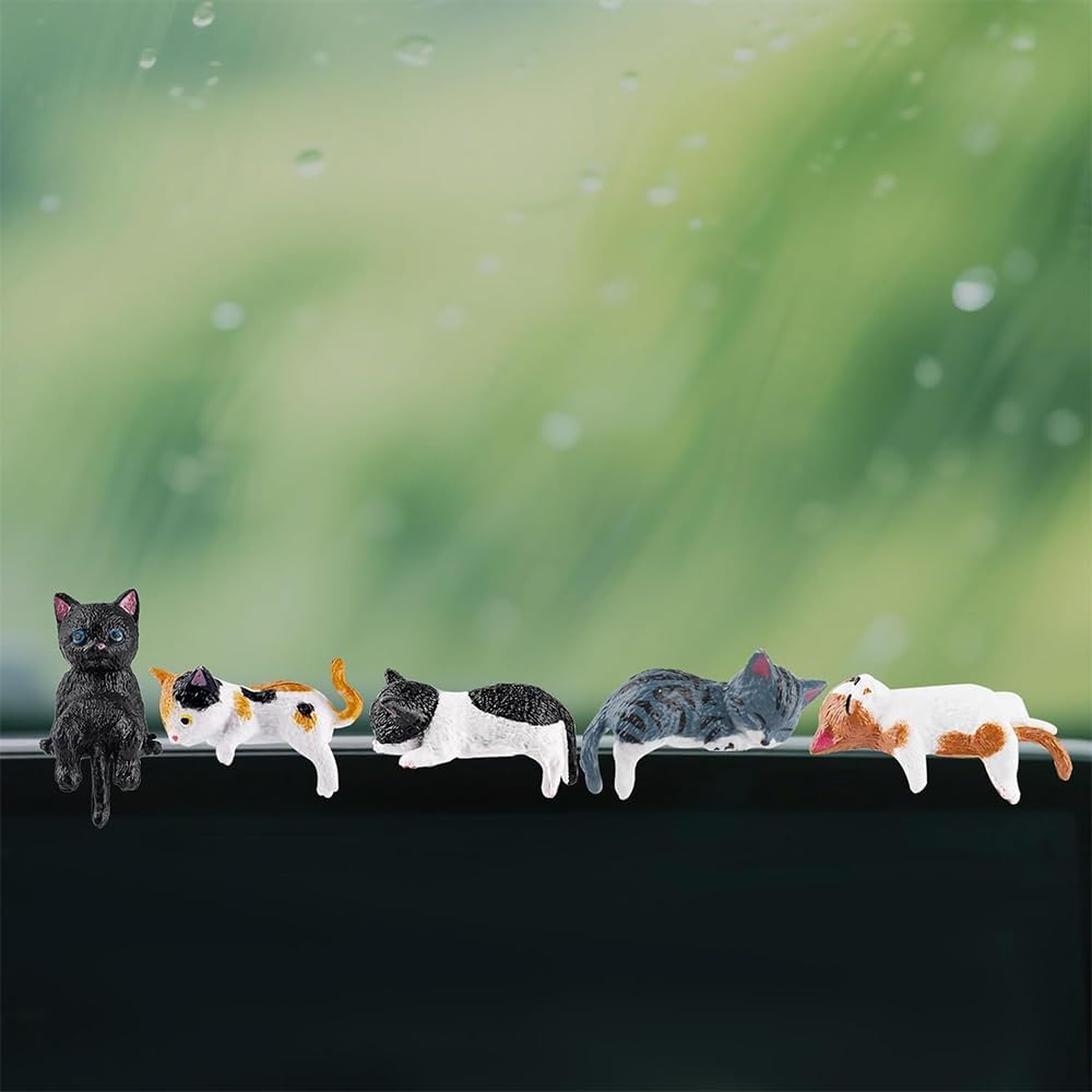 5Pcs Cat Car Accessories, Mini Cute Dashboard Decorations & Rear View Mirror Ornaments,Set of 5 (Black, Orange, White) for Women & Girls
