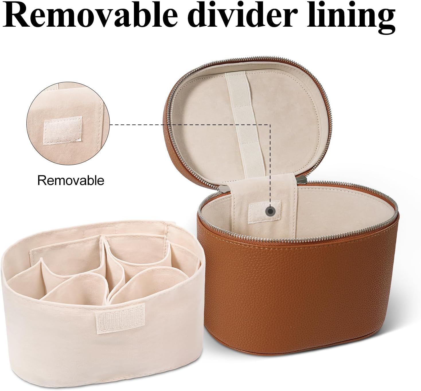 Makeup Bag, Travel Leather Cosmetic Bag with Removable Divider, Portable Make up Case Organizer Bags with Compartments and Handle