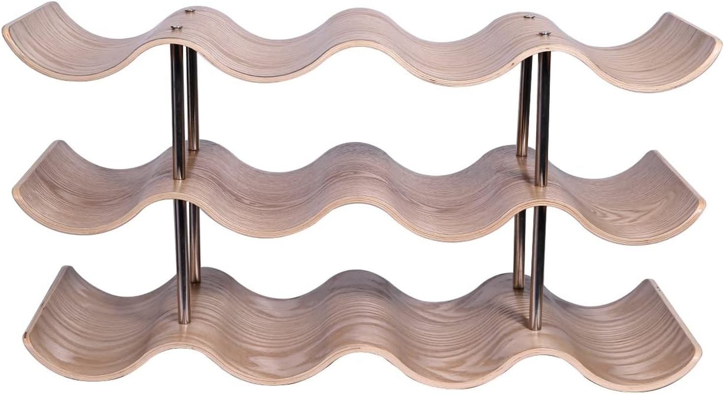 Mosegor Wooden Wine Rack Holds 12 Bottles of Wine，3-Tiers/4-Tiers Wine Bottle Holder Countertop Wave Wine Storage Rack for Home Bar Accessories (3-Tiers) image number 5
