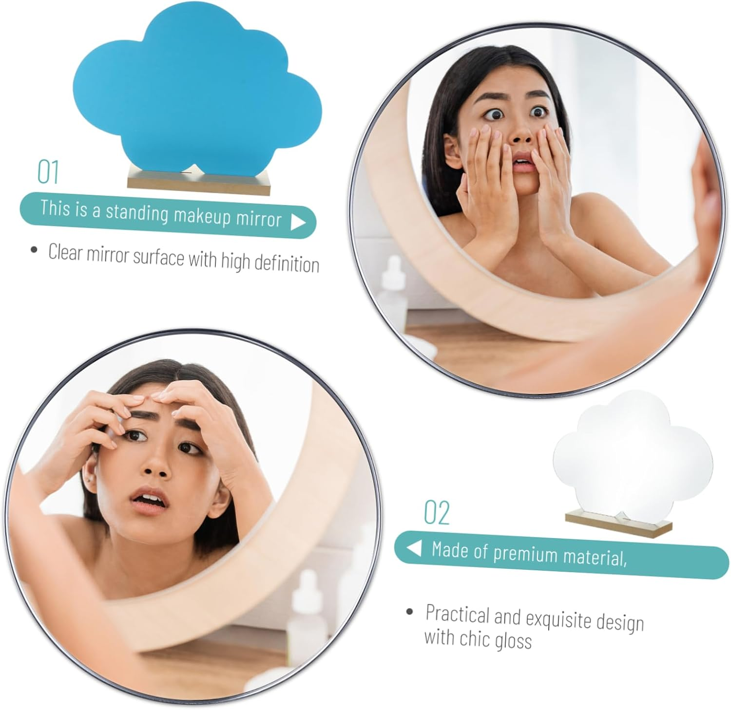 PLAFOPE Wooden Makeup Mirror Desktop Dresser Vanity Wavy Stable Makeup Vanity Desk image number 4