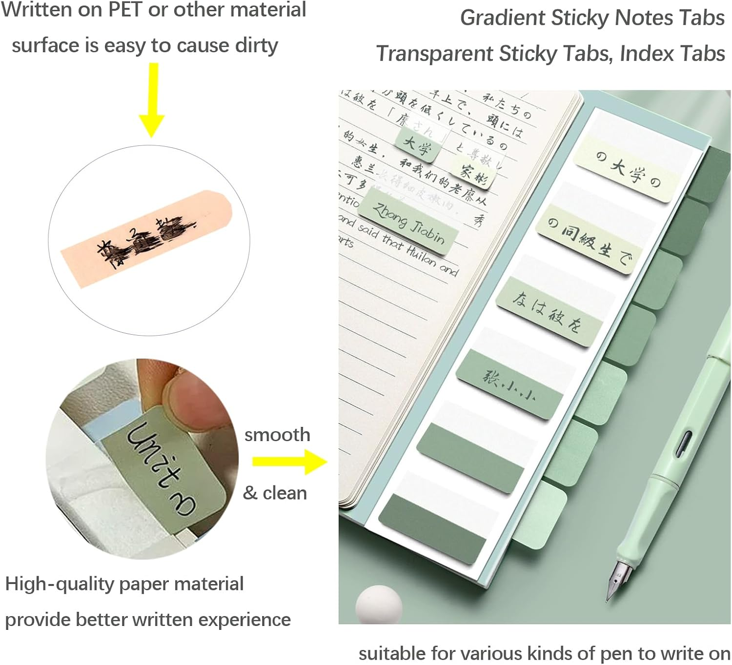 Gradient Sticky Notes Tabs, Transparent Sticky Tabs, Index Tabs, Sticky Notes Writable Annotation Tabs for Book Reading, File Classification, Book Tabs Flags, Label, Page Markers (Gradient Green M) - Gradient Blue L image number 4