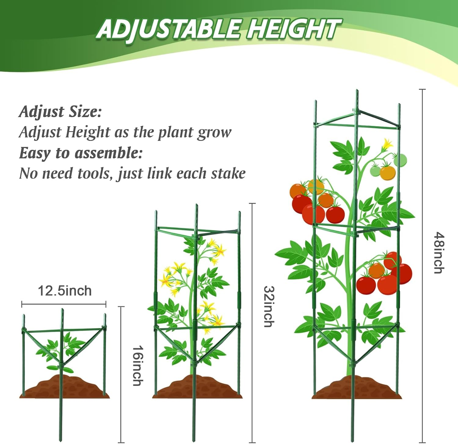 Tomato Cages for Garden,Up to 120Cm Tomato Cage Trellis-Upgraded Hexagon Connector,Heavy Duty Adjustable Tomato Stake Support for Raised Garden Bed(3 Pack) image number 6