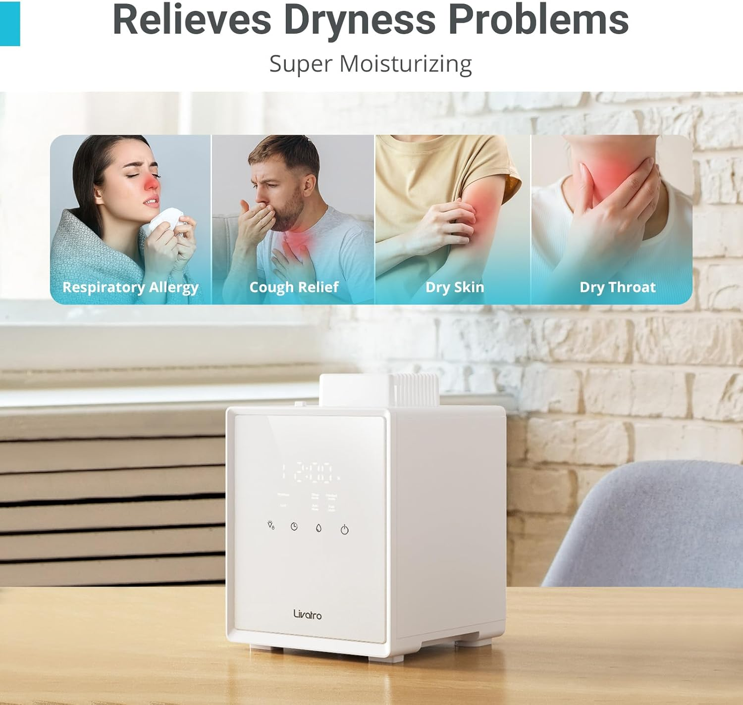 3L Stainless Steel Warm Mist Humidifier with Easy Clean and Warm Steam Function, Healthy Air Mist Humidifiers for Bedroom Living Room, with Sleep Mode and Auto-Off Setting image number 6