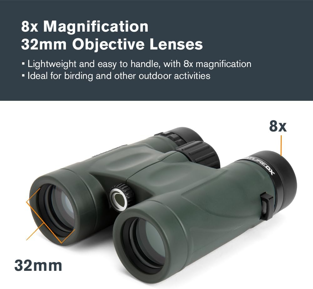 Celestronnature DX 8X32 Binoculars, 8X Magnification, 32Mm Objective, Green (71330) image number 5