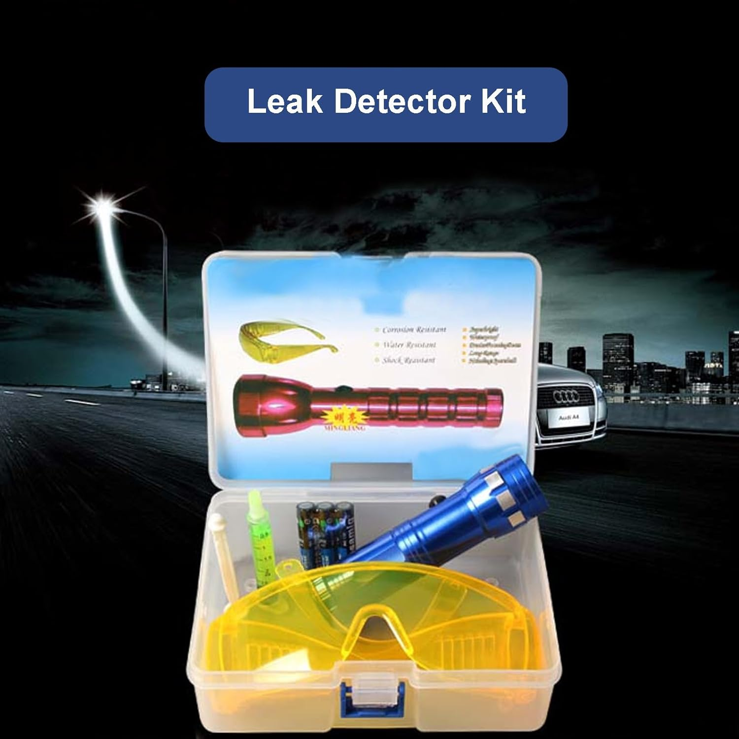AC Leak Detector Kit Automotive, Auto Air Conditioner Flashlight Leak Detector Tool , Fluorescent Protective Glasses Air Conditioning Accurate Leak Detector Kit, UV Oil Dye Leak Detection Kit (L) image number 2