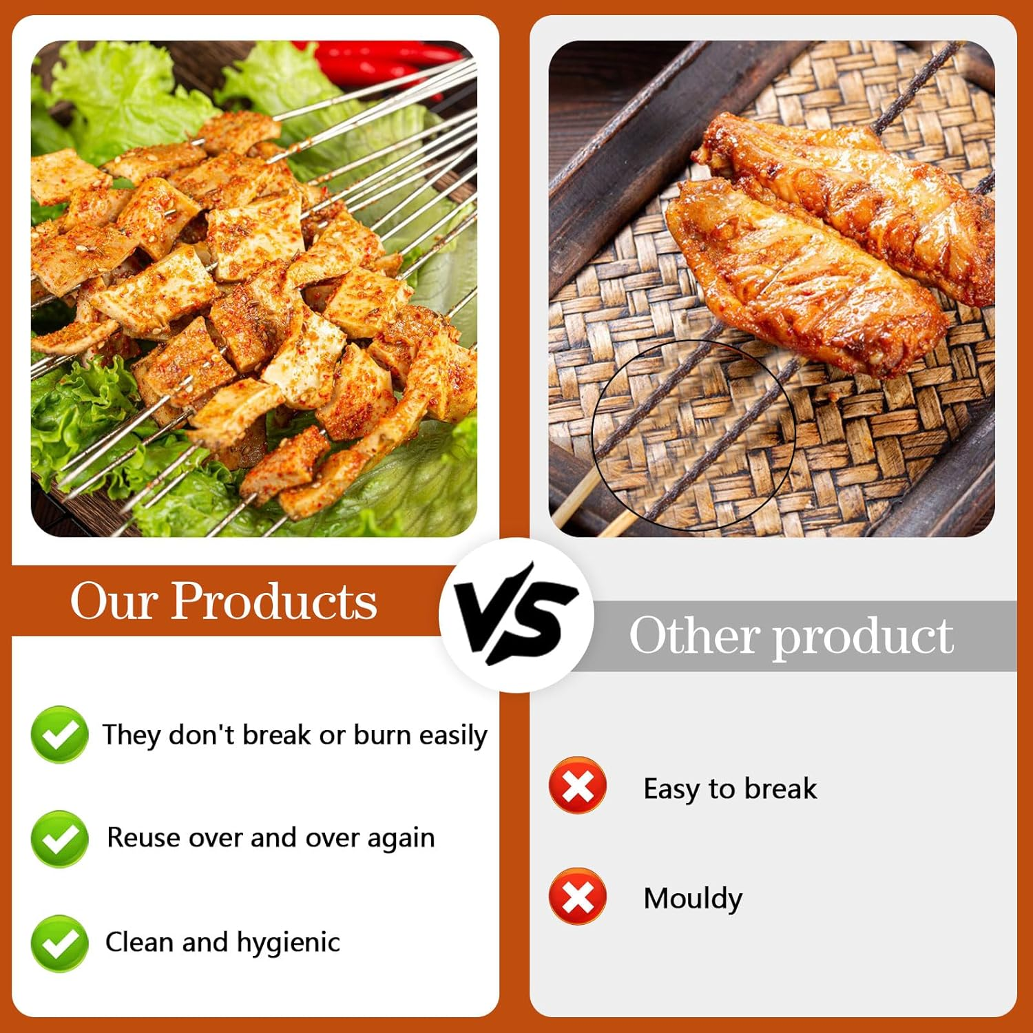 30Pcs Metal Skewers for Kabobs, Reusable Skewers for Grilling, Stainless Steel Kabob Skewers, Grill Skewers for Outdoor Grill (Silvery) image number 2