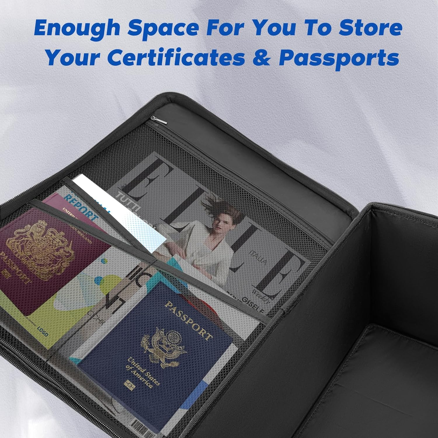 File Box Fireproof Document Box with Lock, File Storage Organizer Anti-Static Filing Box with Handle Portable Collapsible & Reflective Strip for Hanging Letter & Legal Size Folder - Dark Black image number 4