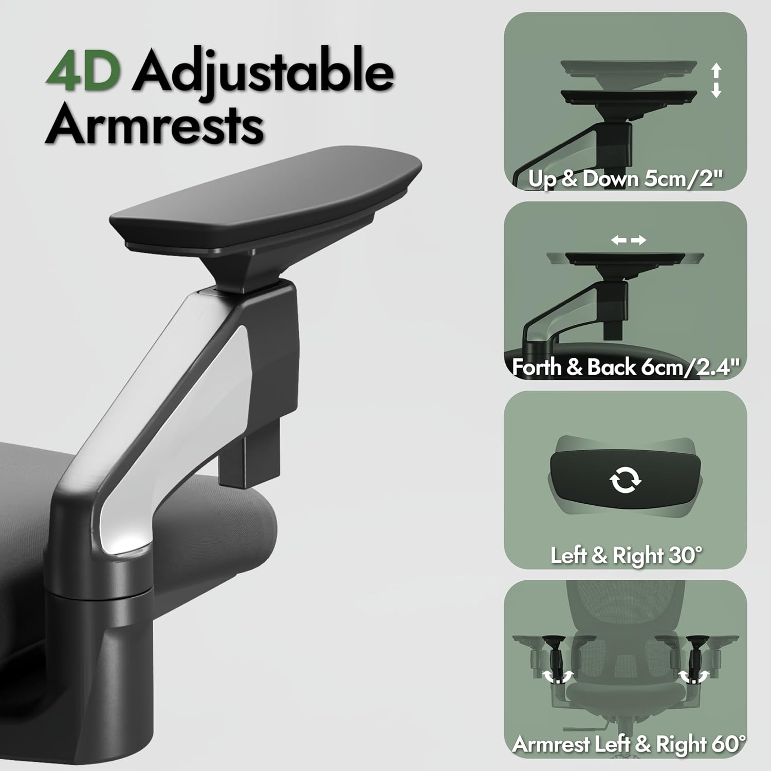 4D-Armrest Office Chair, High Back Gaming Chair with Lumbar Support, Ergonomic Office Chair with Adjustable Headrest, Computer Desk Chair with Mesh Backrest for Office & Home Use, Black