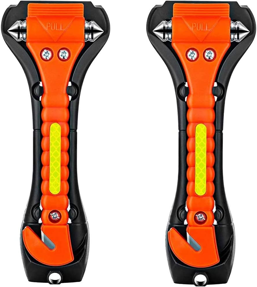 KAPASKI Safety Hammer, 2 Pack Car Emergency Escape Tool Car Window Breaker and Seat Belt Cutter with Light Reflective Tape for Family Car Life Saving Survival Kit image number 3