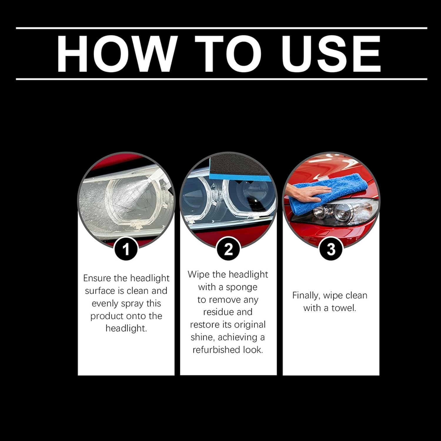 Headlight Restorer Kit,120Ml with Towel and Sponge Long-Lasting Cleaner - Headlight Surfaces Restorer - for Automotive Exterior Motorcycle Garage Clarity Maintenance image number 2