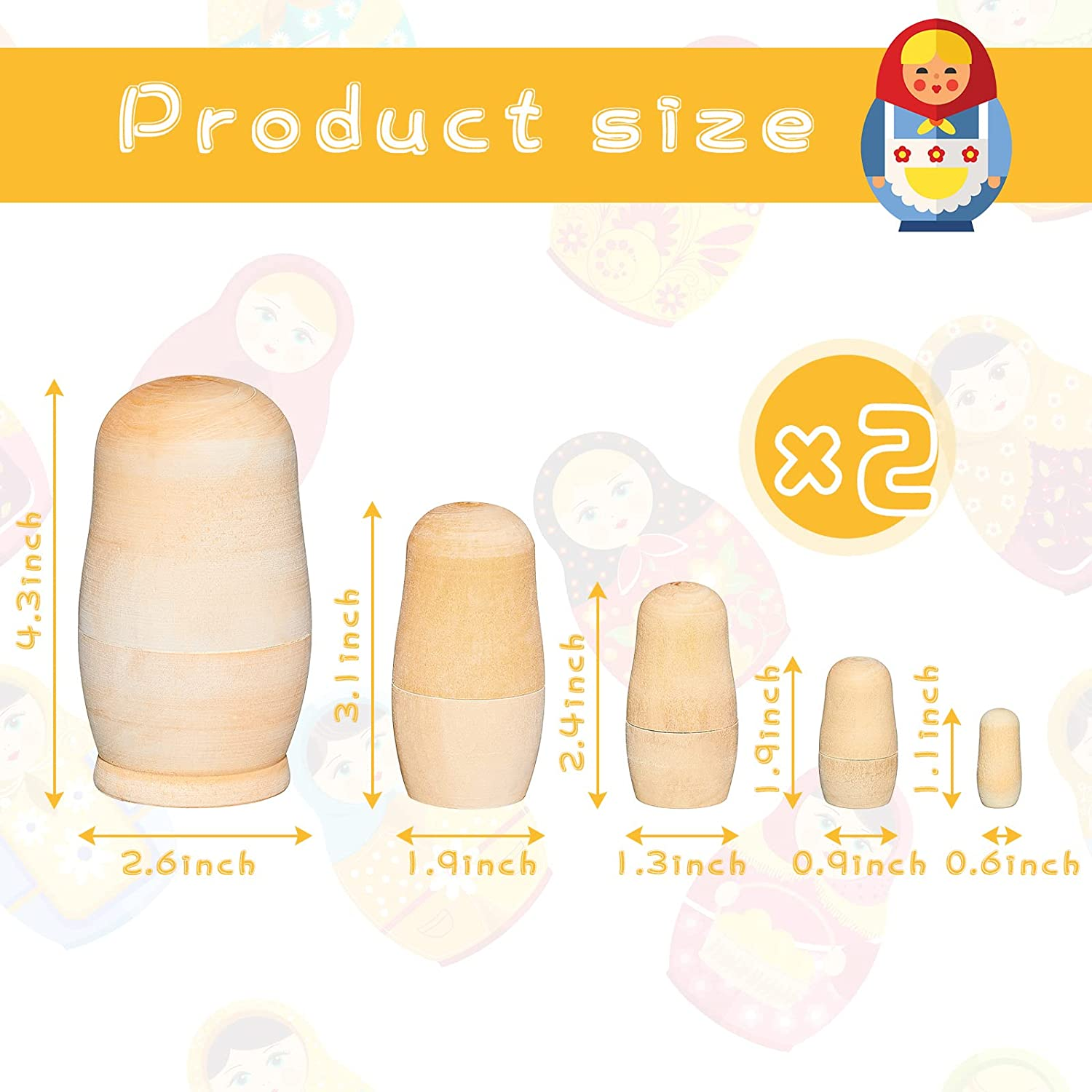 2 Sets Unpainted Nesting Dolls Blank Russian Nesting Dolls Personalize Create Your Own Christmas Russian Doll Wooden Matryoshka DIY Dolls Kit for Kids