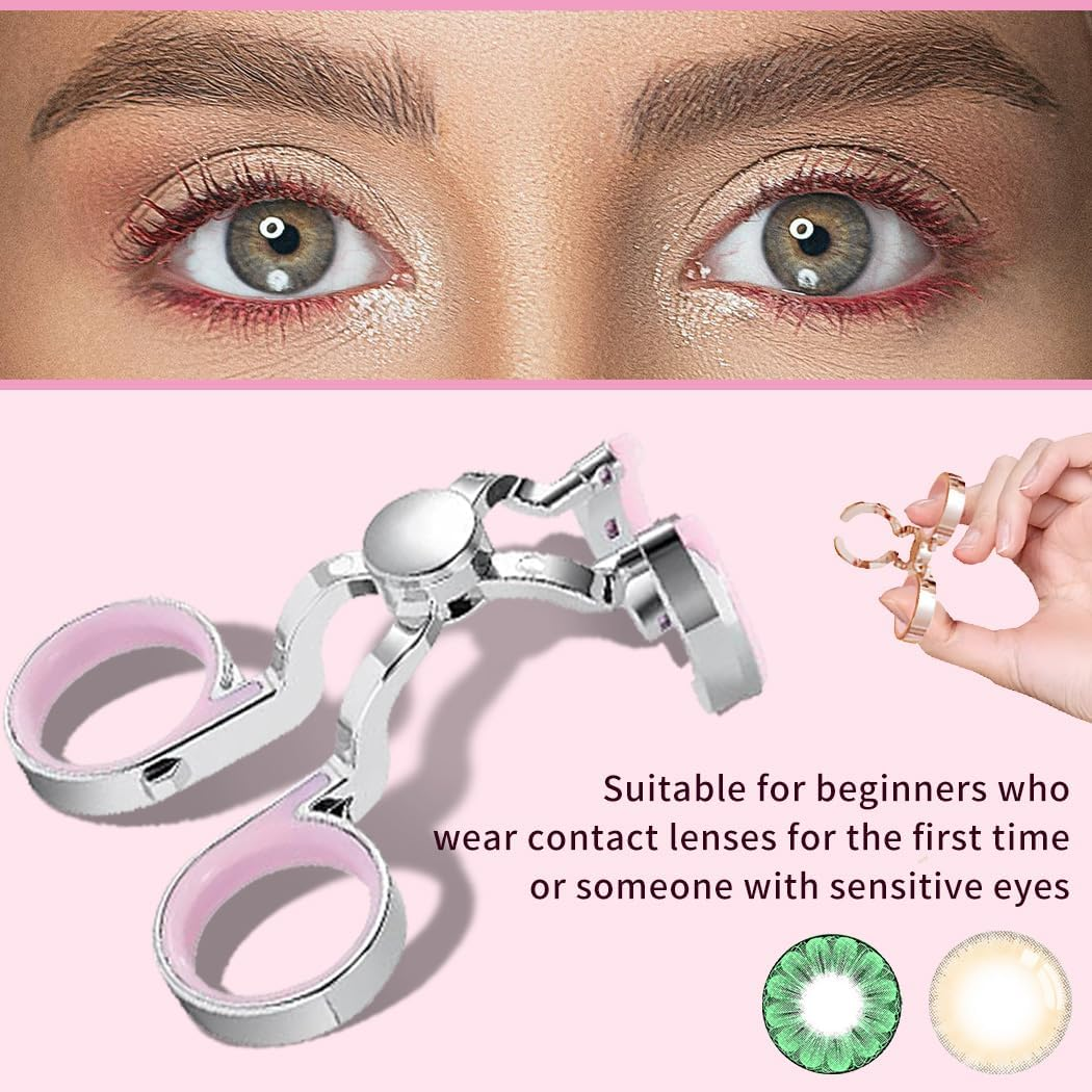 Igeyzoe Portable Contact Lens Eyelid Stretcher, Wearing Aid Tool with Insert/Remove Tool, Tweezers, Contact Lens Case (Pink) image number 5