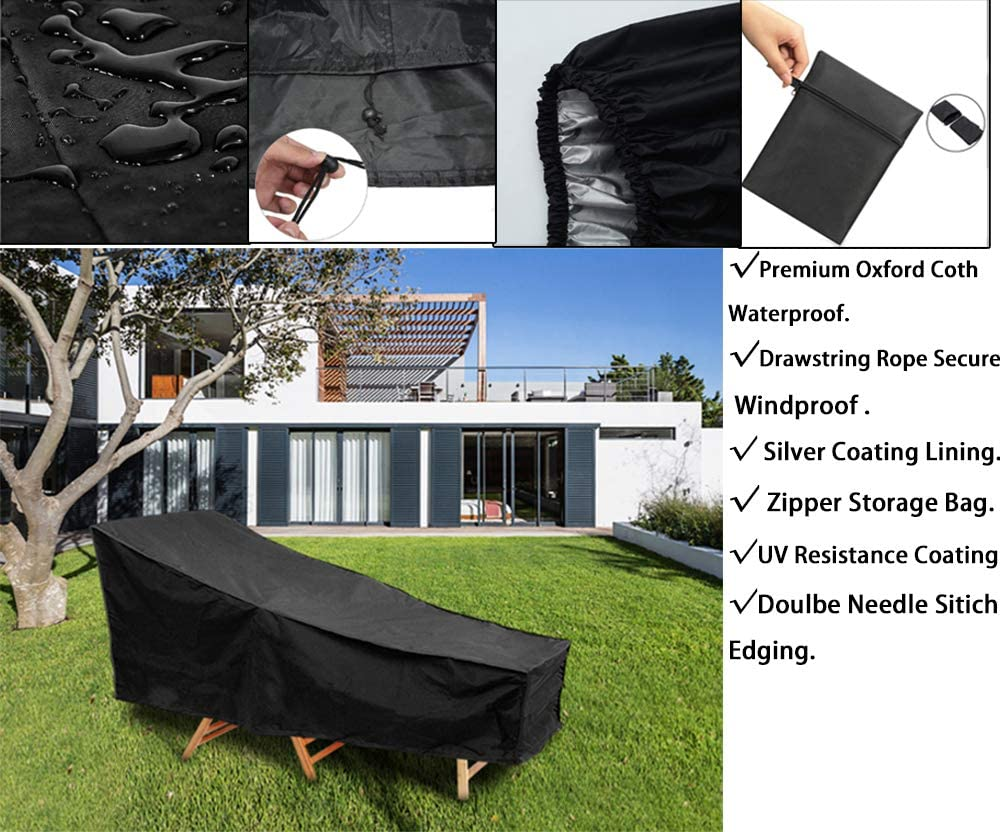 Garden Sun Lounger Cover MAYHOUR Waterproof Anti-Uv Dust-Proof 210D Oxford Fabric Outdoor Patio Sunbed Beach Chair Cover Balcony Furniture Protector with a Storage Bag (208 &times; 76&times;79Cm/82&times;30&times;31In) image number 5