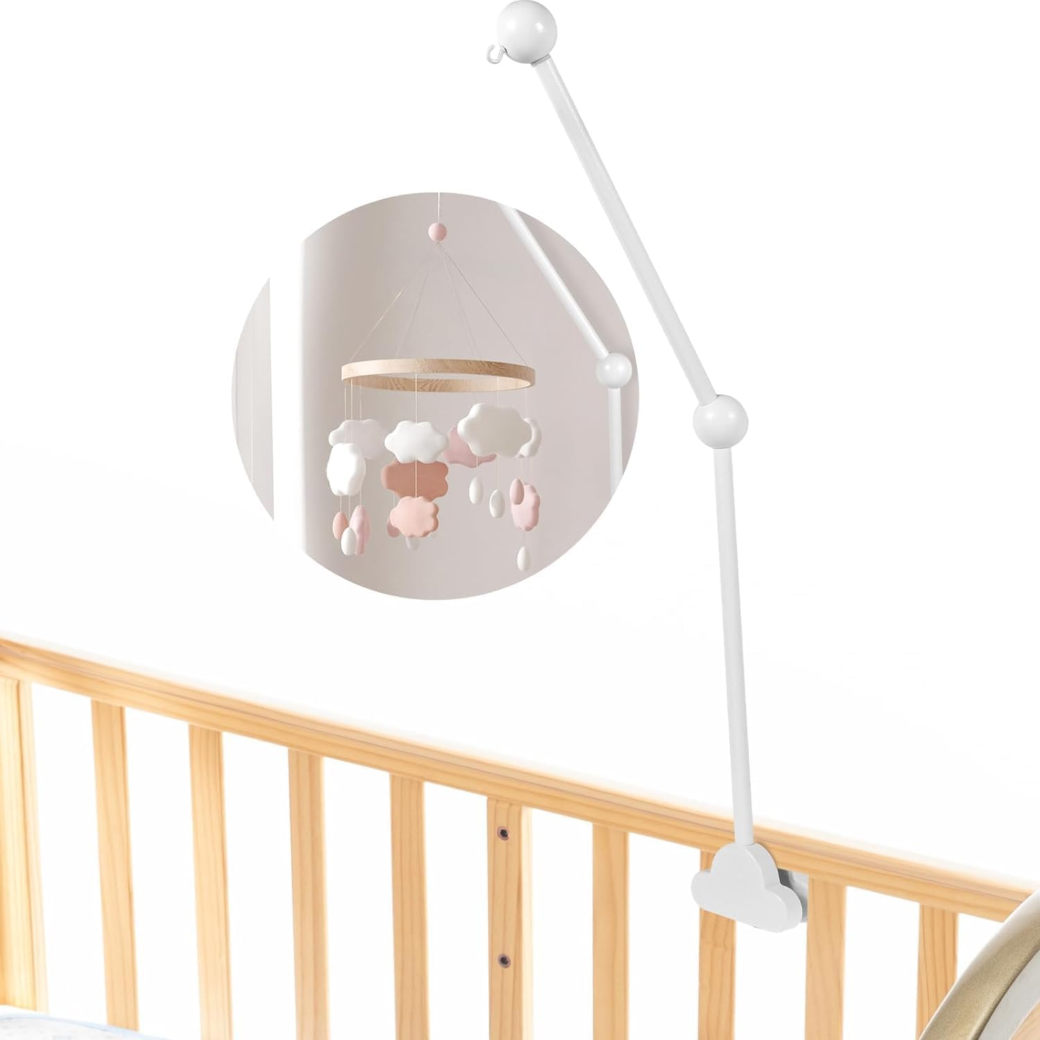 Baby Crib Mobile Arm,Wooden Baby Crib Mobile Holder,Cot Hangingarm Wooden,Adjustable Hanger for Nursery Decor Mount Bed Bell Holder(White) image number 5