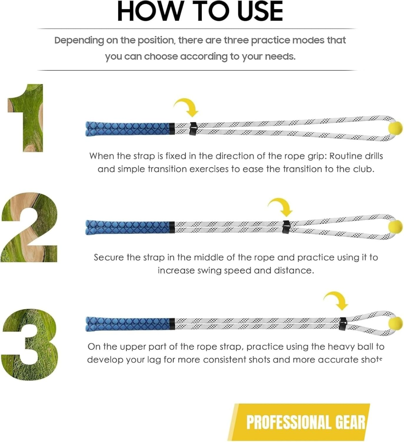 Zeyfon Golf Rope Swing Trainer, Golf Tyro Posture Corrector Professional Golf Training Aid, Master Tempo Golf Warm-Up Practice Equipment with Weighted Ball for Golfers of All Levels image number 2