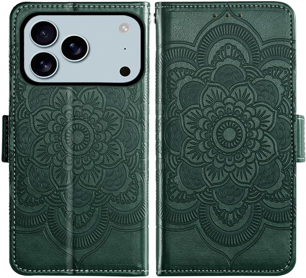 Asuwish Mobile Phone Case for Iphone 17 Pro, Case with Glass Film, Screen Protector, Card Slot, Foldable, Leather Wallet, Stand, Iphone 17 17Pro, Mobile Phone Case, Mandala Protective Cover, Phone - Blue image number 7