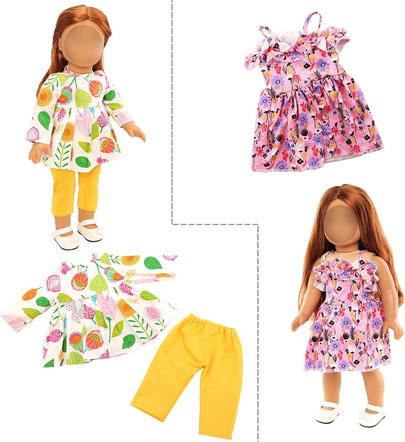BARWA 18 Inch Doll Clothes and Accessories 5 Sets Clothes Dress Outfits with 2 Pairs Shoes for 18 Inch Girl Dolls