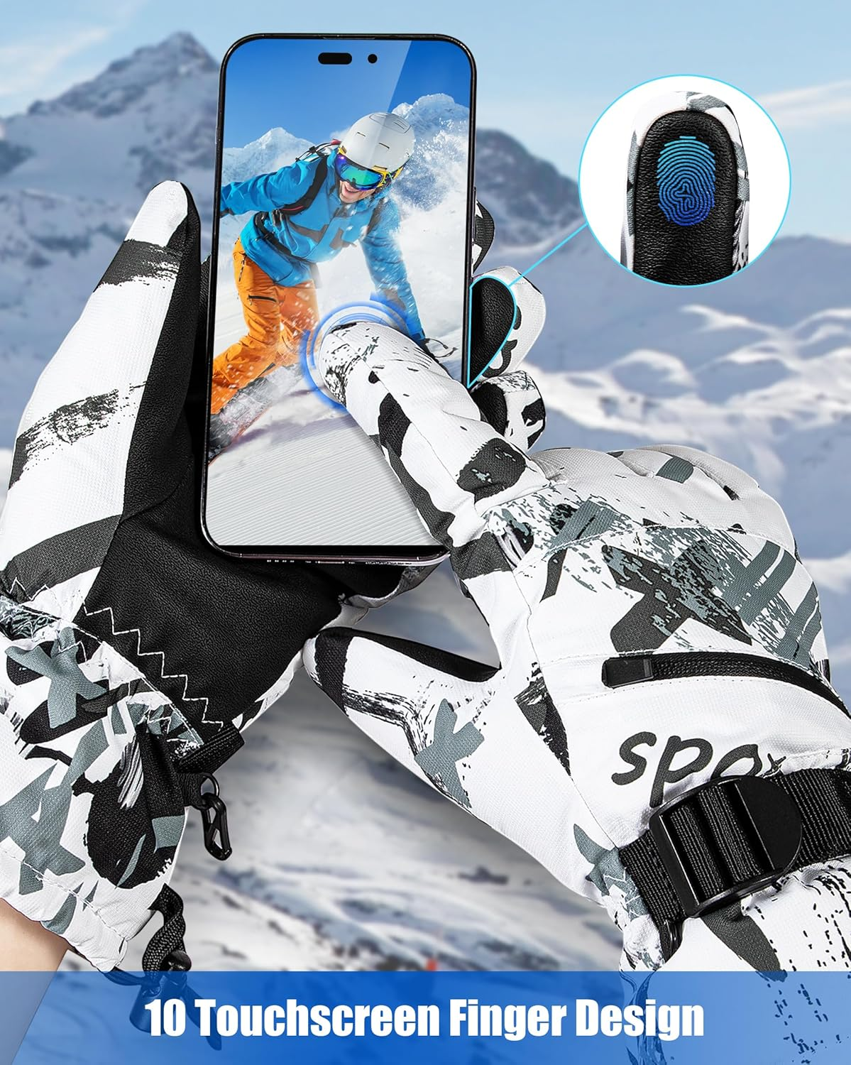 Winter Ski Gloves - 5-Finger Waterproof Winter Gloves, Snowboarding Gloves, Touchscreen Ski Gloves Men image number 1