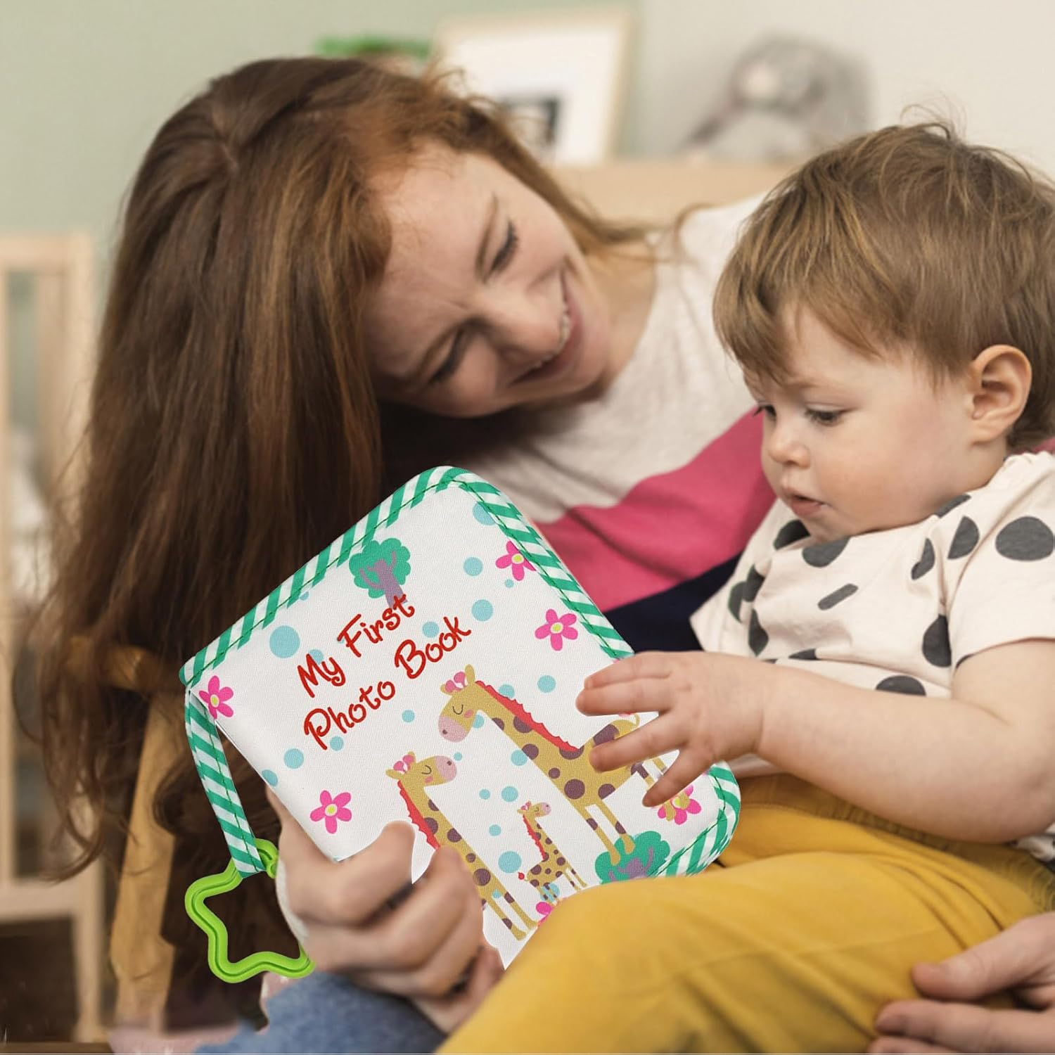 Soft Baby Memory Photo Book - Cloth Photo Album with Cartoon Animal Design for First Year Keepsake | Fabric Picture Book for Infant Toddler, Shower Gift Set for New Parents Family Record Organizer - Red image number 5