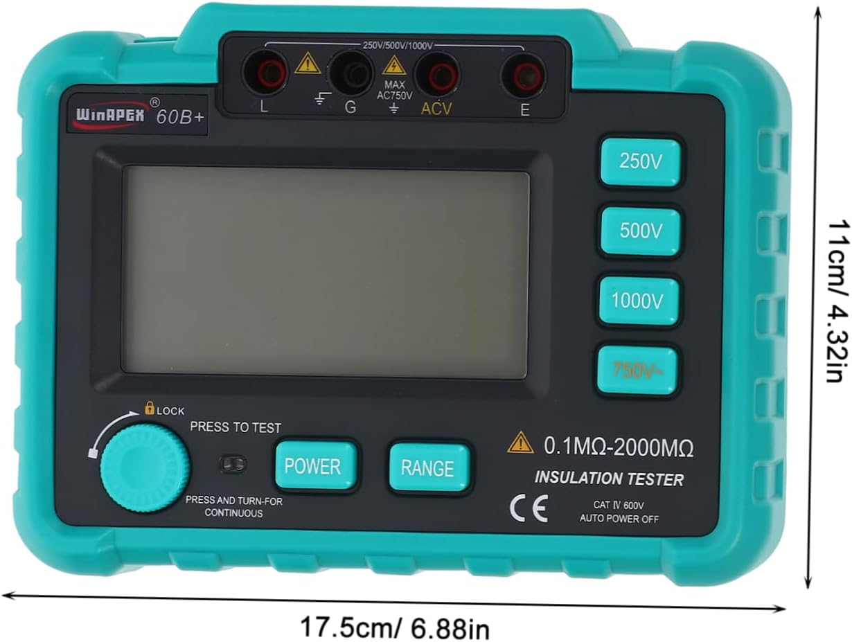 TEHAUX Insulation Tester Auto Electrical Tools Digital Megohm Backlight Megohmmeter Test Leads for Motors Appliances image number 2