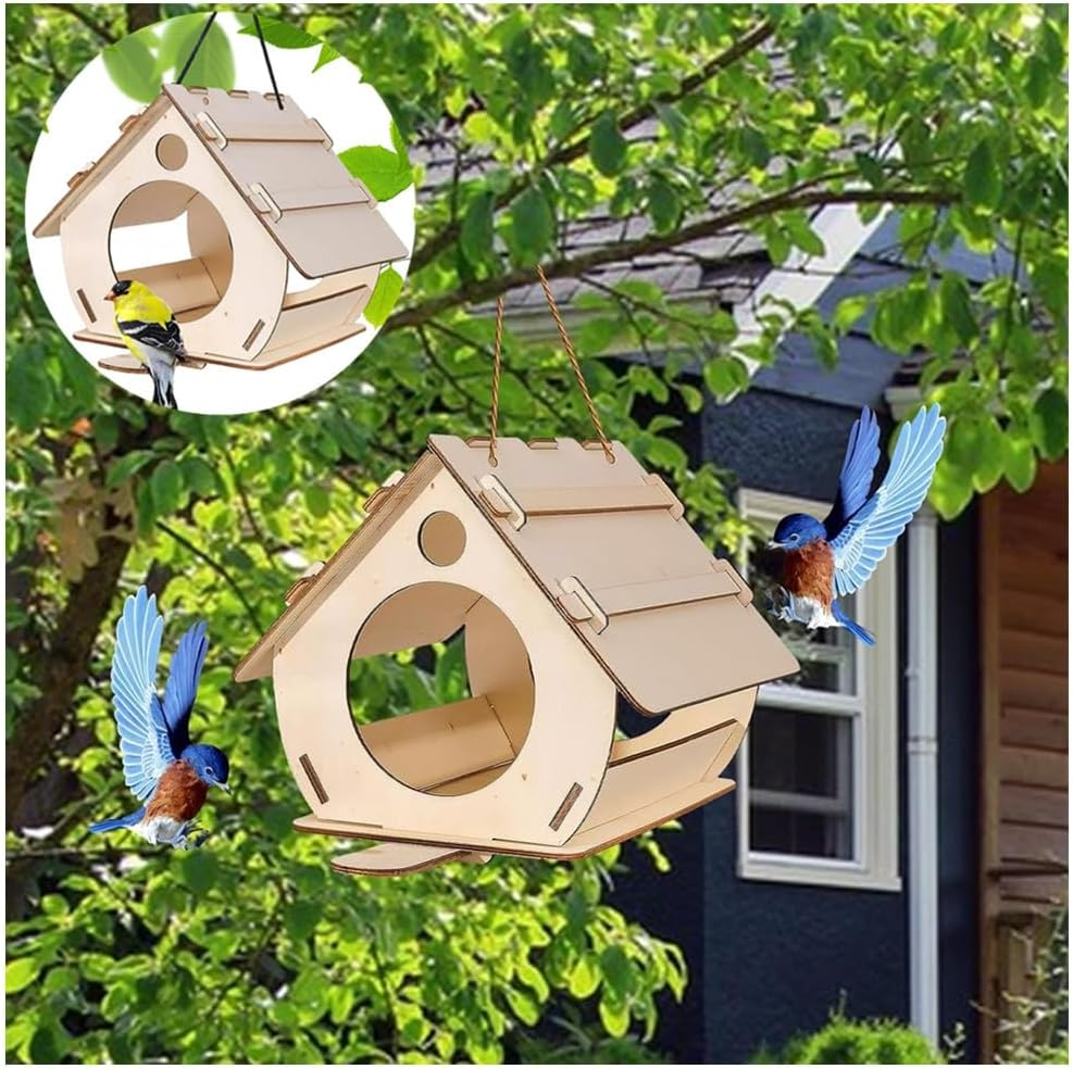 Wooden Bird Feeder, Bird House, Traditional Bird Nesting House, Birds Nesting Box,Garden Birdhouse, Bird Feeder Shelter, Outdoor Bird Houses for Tree Bird House Backyards Hummingbird Feeder image number 2