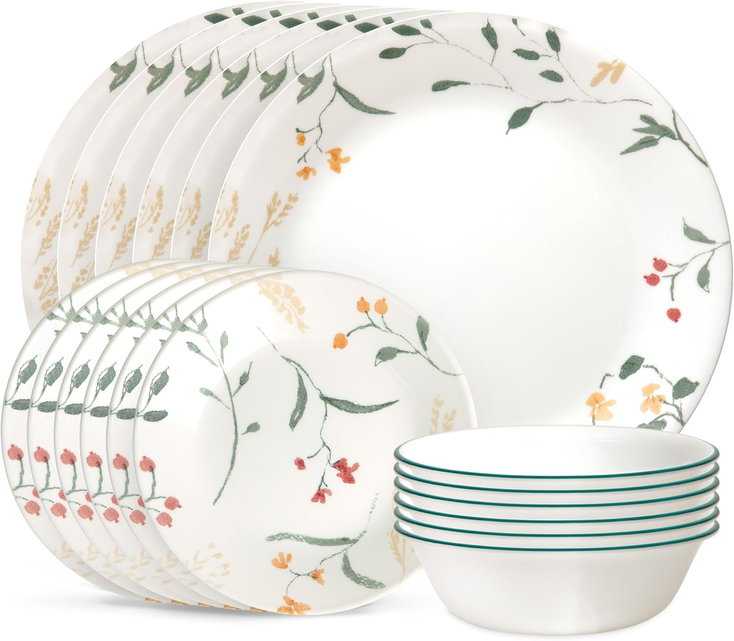 Corelle Vitrelle 18 Piece Glass Dinnerware Sets, Service for 6, Triple Layer Chip & Crack Resistant Glass Plate and Bowl Sets, Wildflower - Anders image number 4