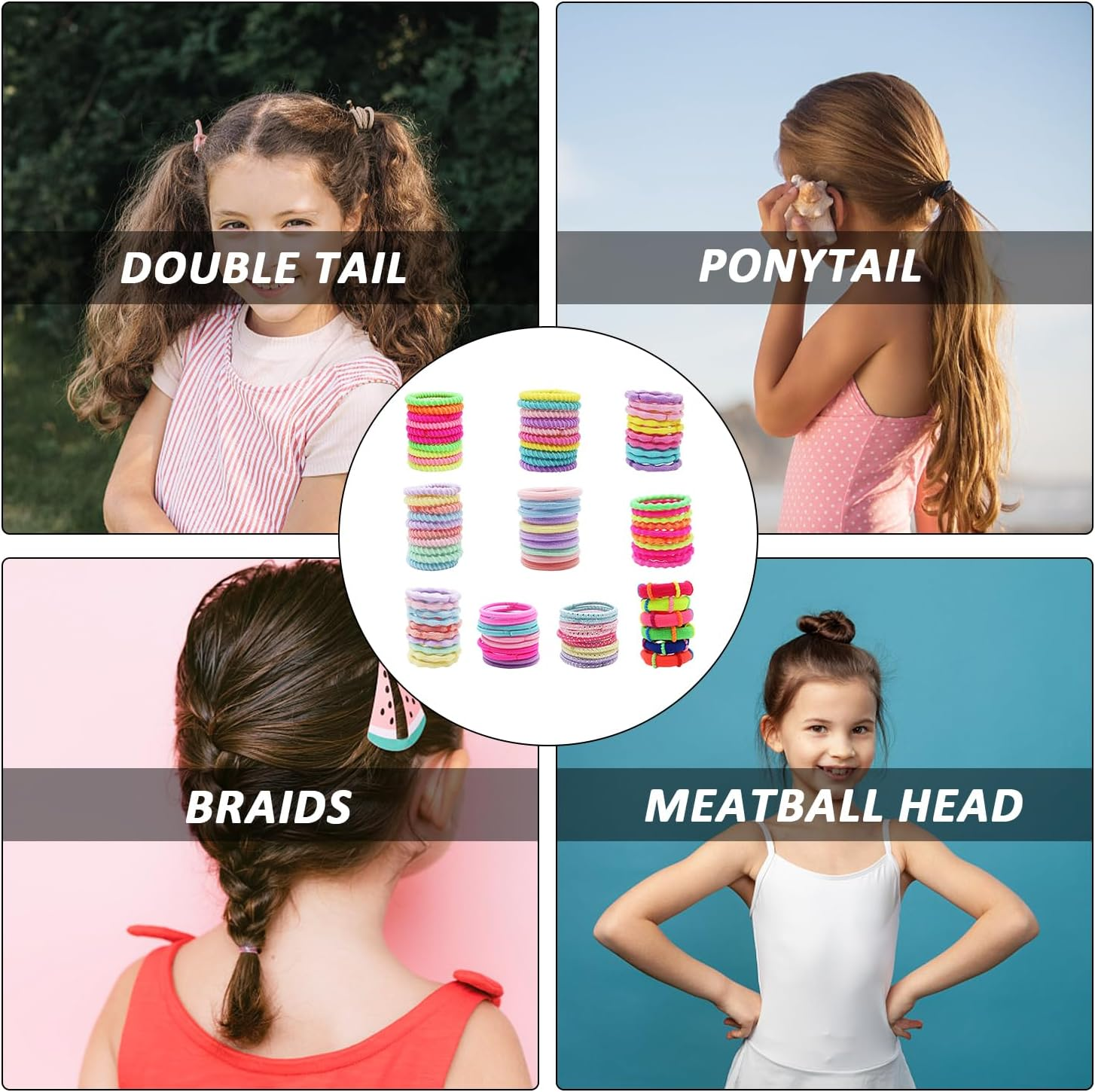1 Set of 100 Colourful Hair Bobbles for Girls with 1 Velvet Bag, Elastic Hair Rope, Mini Head Hair Accessories, Children'S Ties, Decorative Headband Set image number 4