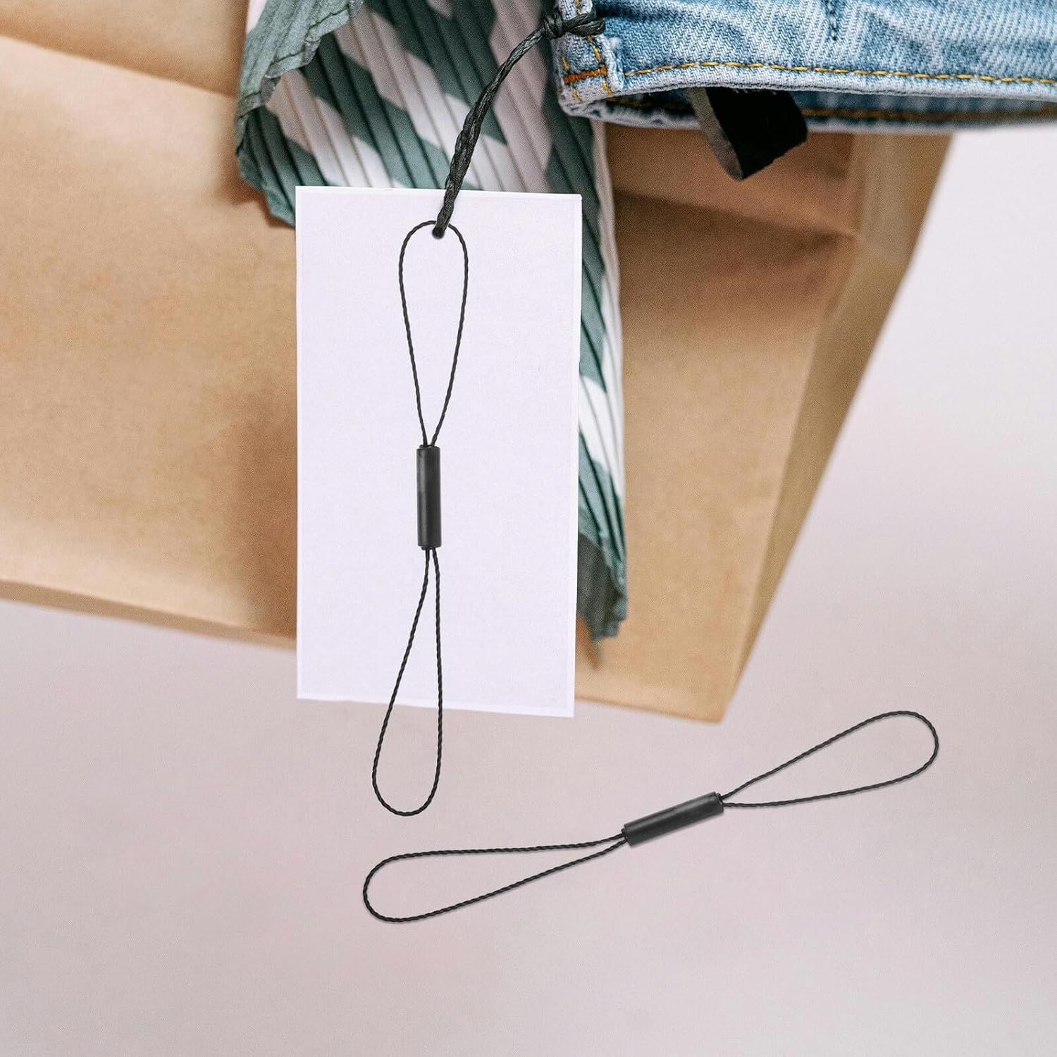 TOKIDNY Cylinder Double Lock Hanging Tag Strings Black Rope Fasteners for Clothing Shoes Bags Luggage Accessories Quick-Attach Design Pack image number 2