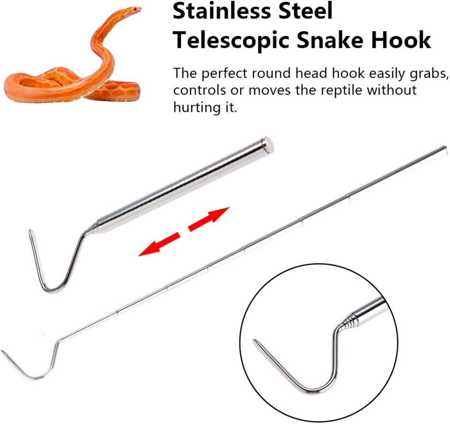 Snake Catcher Grabber - Snake Hook Pick Up, Snake Grabber Stick Hand Tools | Stainless Steel Reptile Grabber for Snakes Reptiles Catching, Telescopic 6.3-26.77 Inches Long Handheld Snake Grabber - Silver image number 5
