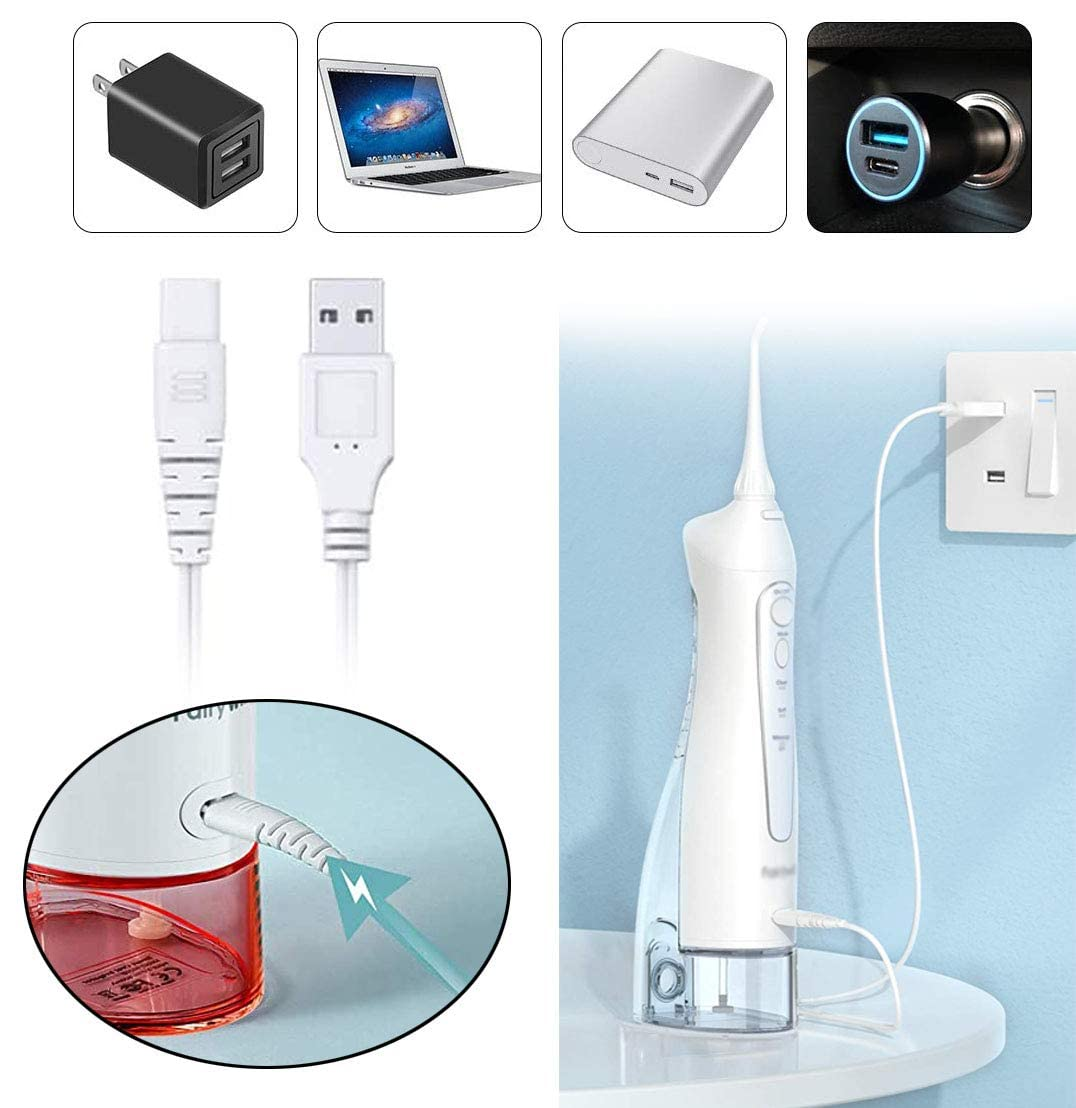 USB Charging Cable for Water Flosser, Portable Cordless Oral Irrigator Replacement Cable, Compatible with Nicwell Fairywill Aquasonic Nicefeel Oralfree INSMART TUREWELL Yafex Zerhunt Tovendor Hangsun