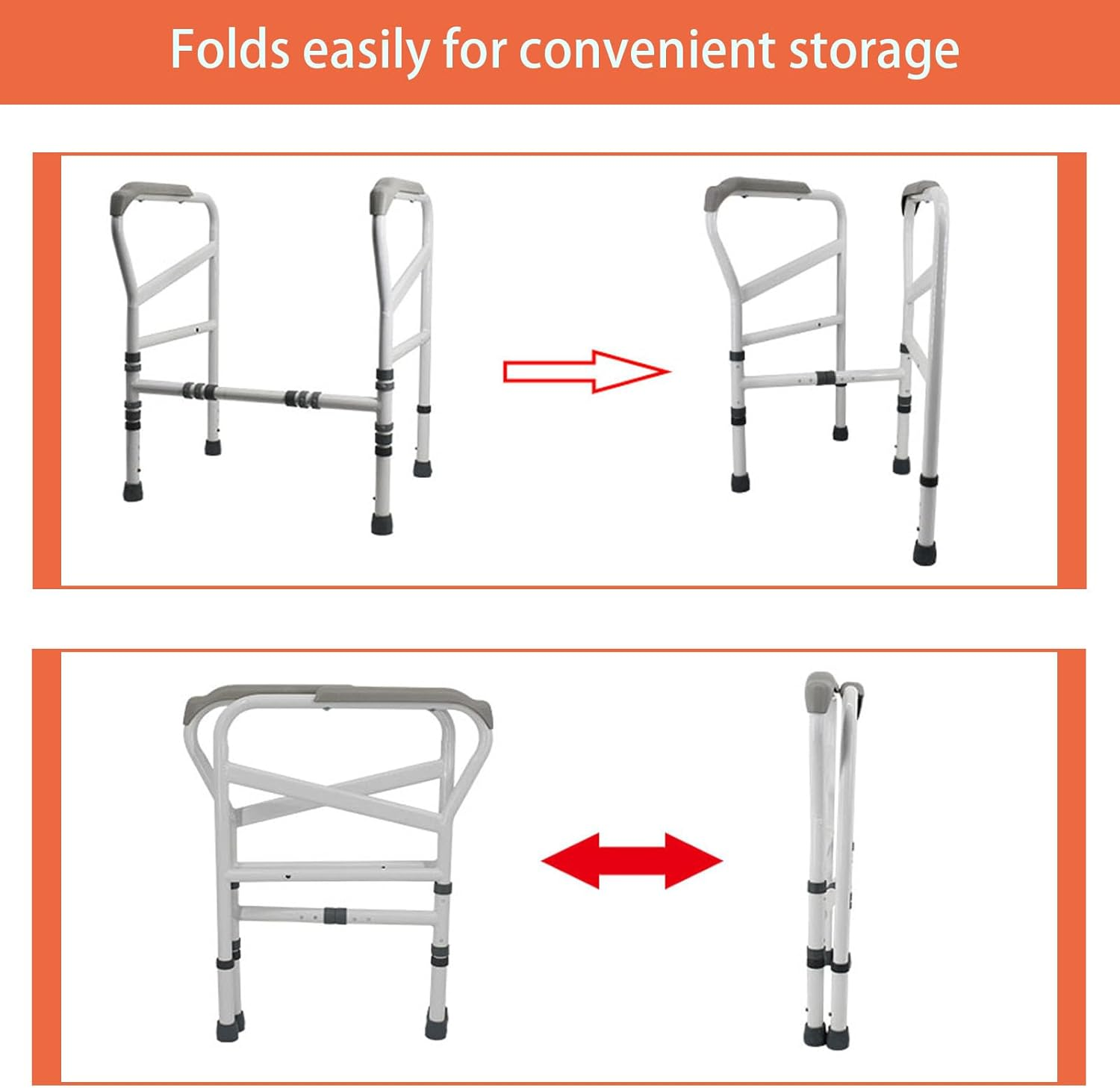 Foldable Toilet Safety Rails, Adjustable Width Height Toilet Frame with Large Suction Cups, Anti-Slip, Heavy Duty Toilet Handles for Elderly and Handicap Toilet Safety Rails Fit Any Toilets image number 6