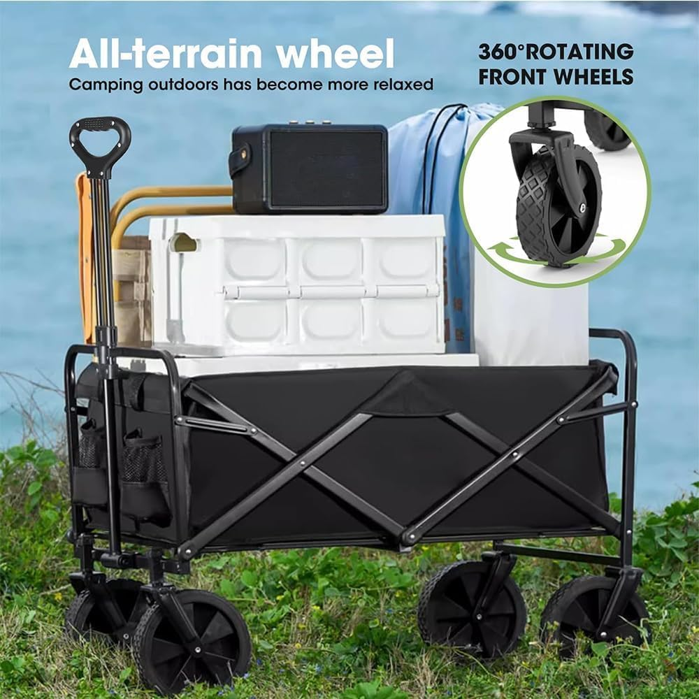 Garden Cart, Foldable Utility Vehicle, Collapsible Folding Outdoor Utility Wagon, Beach Wagon Cart with All Terrain Wheels & Drink Holders, Portable Sports Wagon for Camping, Shopping and Beach image number 1