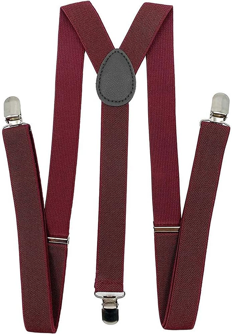 Mens Women Adjustable Elastic Suspenders Y-Shaped Clip on Unisex Braces Solid Colour