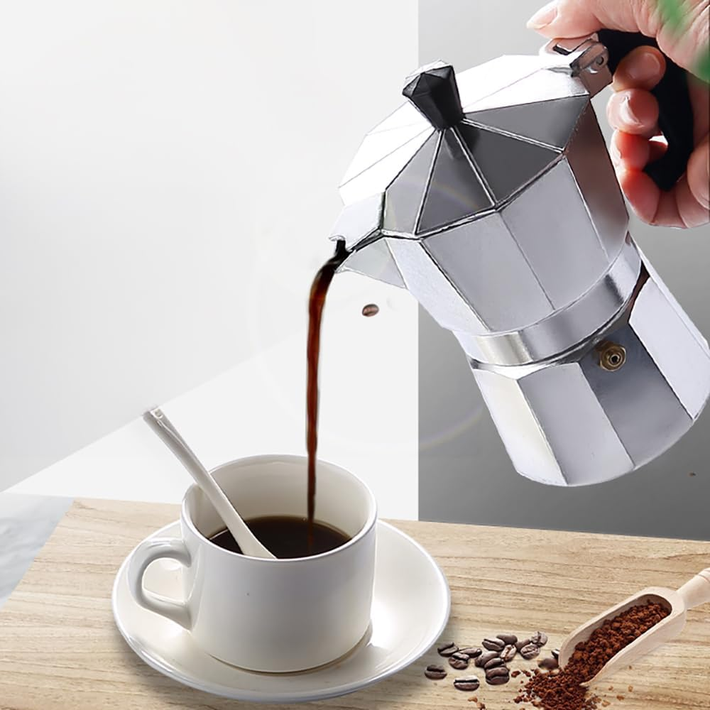Tongke Moka Coffee Pot Maker, Aluminium Espresso Maker for Camping, Stovetop & Gas Hob - Compact Italian Style Coffee Maker, Easy Clean & Gift Ready (6-Cup)