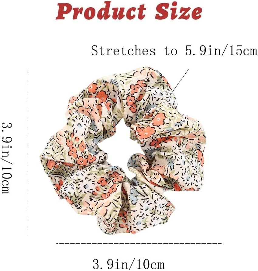 Flower Chiffon Hair Scrunchie,6Pcs Floral Plaid Solid Color Scrunchie,Spring Summer Floral Hair Scrunchies,Floral Chiffon Elastic Hair Tie Scrunchie,Floral Plaid Solid Hair Scrunchie for Girls Women image number 3