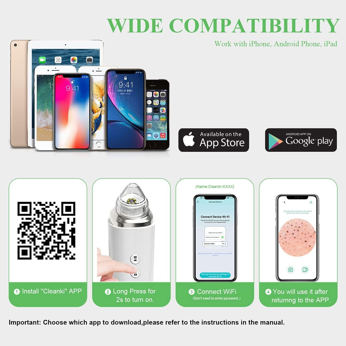 Blackhead Remover Pore Vacuum, Upgraded Wifi Visible Facial Pore Cleanser with HD Camera Pimple Acne Comedone Extractor Kit with 6 Suction Heads USB Rechargeable Electric Black Head Suction Tool image number 4