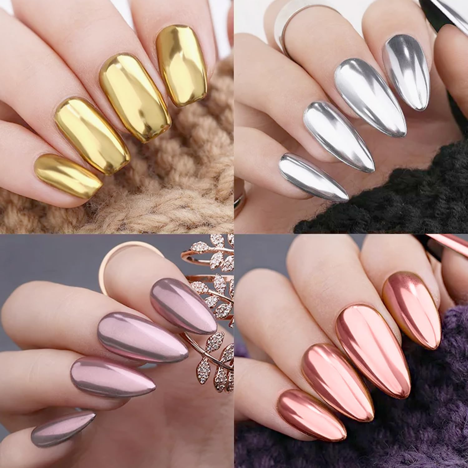 Chrome Nail Powder,Aurora Chrome Powder Mirror Luster Effect Charm Chrome Nail Powder Kit,Fairy Chrome Powder for Nails Nail Art,Chrome Powder for Acrylic Nails (Multicolour-Gold)