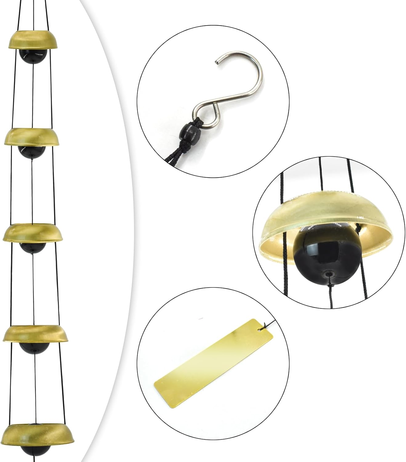 Mrmrkura Copper Wind Chimes for Outside, Temple Wind Chimes with 5 Bells Feng Shui Wind Bell Pendent Memorial Windchimes for Home Garden Patio Backyard Decor (Brass) image number 2