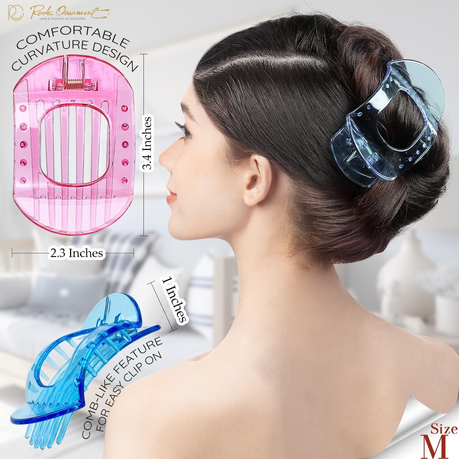 RC ROCHE 6 Pcs Flat Claw Hair Clips for Women Thick Hair French round Duckbill Square Secure Strong Hold Grip Clamps Barrettes Curved No Slip No Crease Plastic Styling Cute, Medium Transparent image number 6