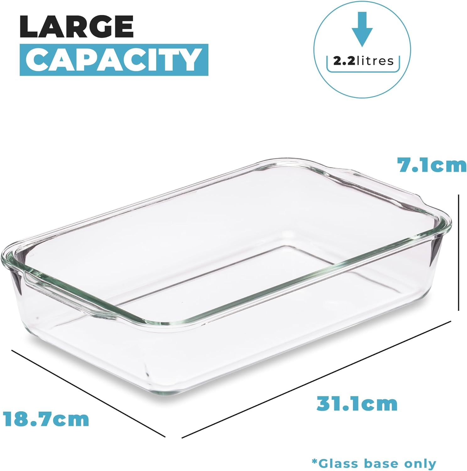 Igluu Meal Prep - Glass Lasagne Dish with Airtight Snap Lock Lid - Large Rectangular Oven-Safe Baking Dish - Bpa-Free, Microwavable, Freezer and Dishwasher-Safe Ovenware 2.2L (Cook N Freeze) Set of 3