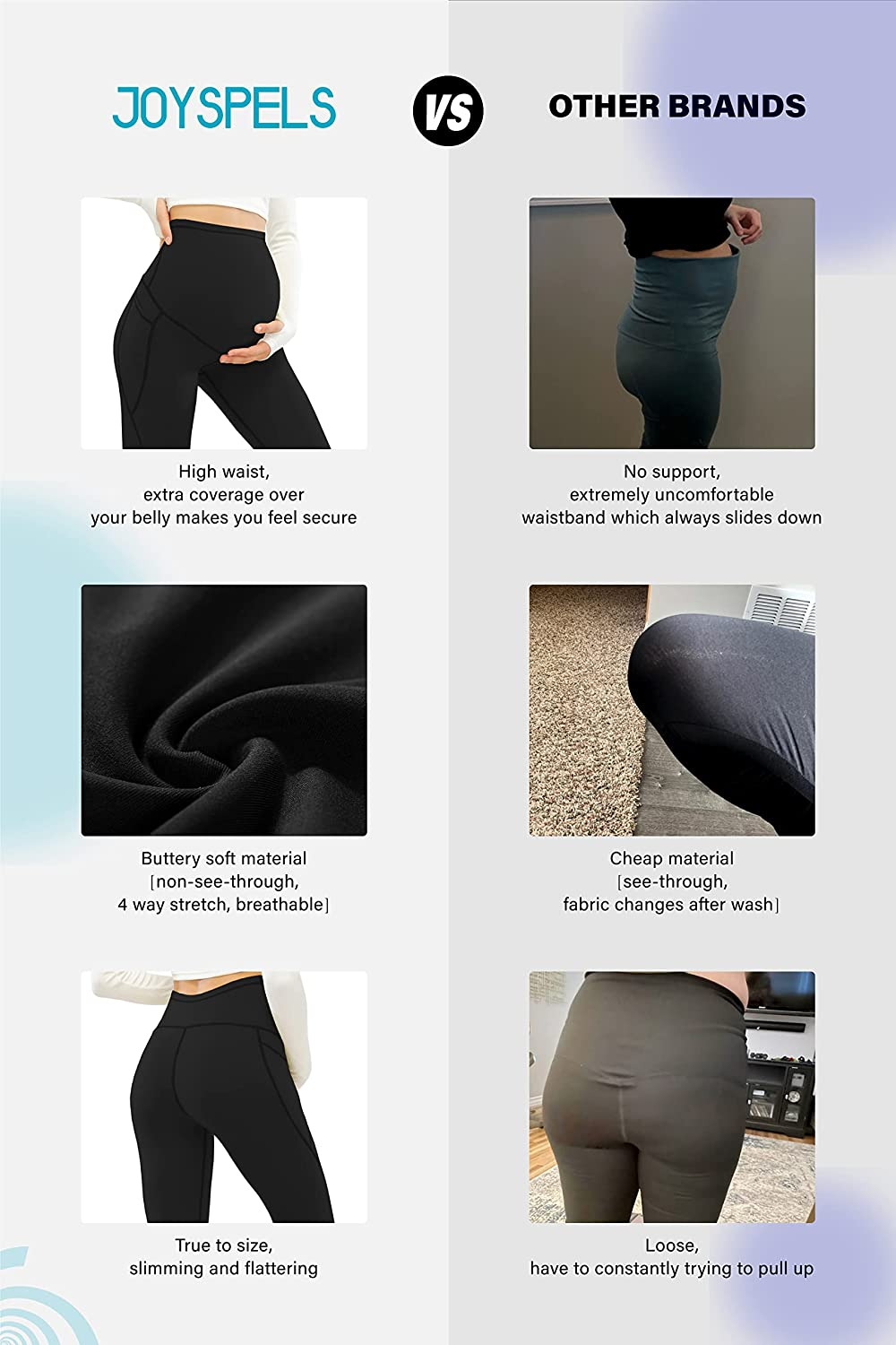 JOYSPELS Maternity Leggings over the Belly with Pockets Non-See-Through Workout Pregnancy Leggings image number 4