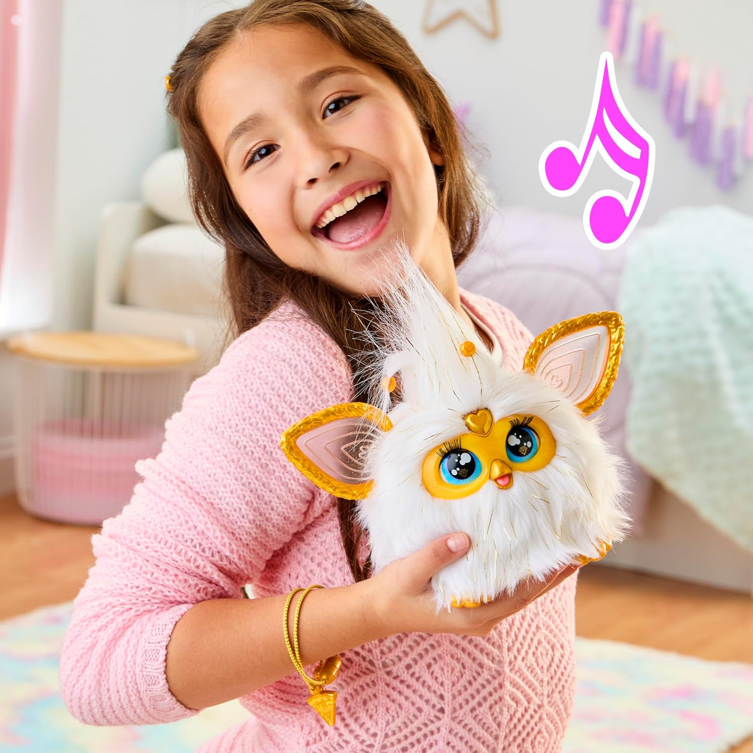 Furby Gold Glam Interactive Plush Toys for 6 Year Old Girls & Boys & Up, Voice Activated Animatronic, Speaks English & Furbish, White image number 4