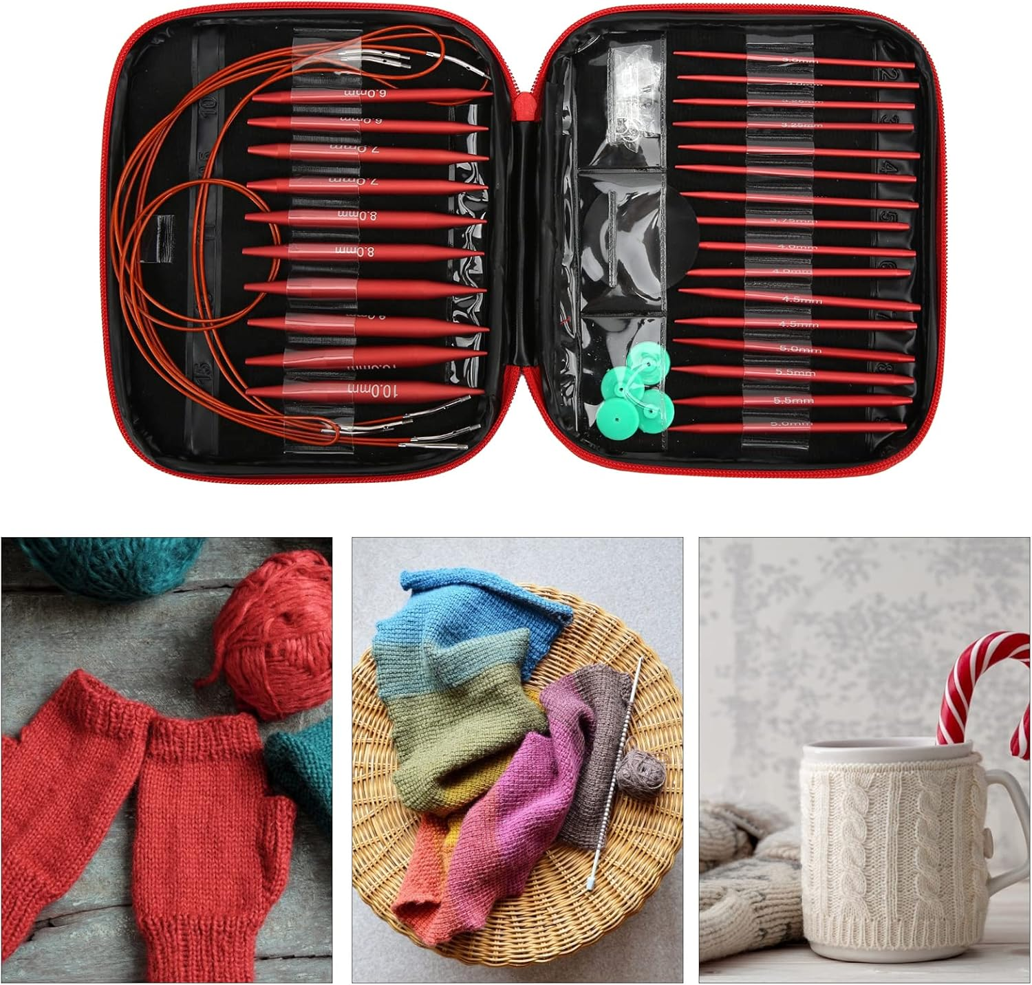 Knitting Needles Set, 26 Pcs Interchangeable Circular Knitting Needle Set with Storage Bag, for DIY Knitting Projects, Sweaters image number 3