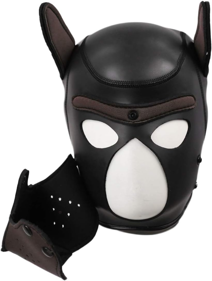 Moleney Adults Neoprene Puppy Hood Mask, Removable Cosplay Dog Full Face Pup Hood Mask image number 2