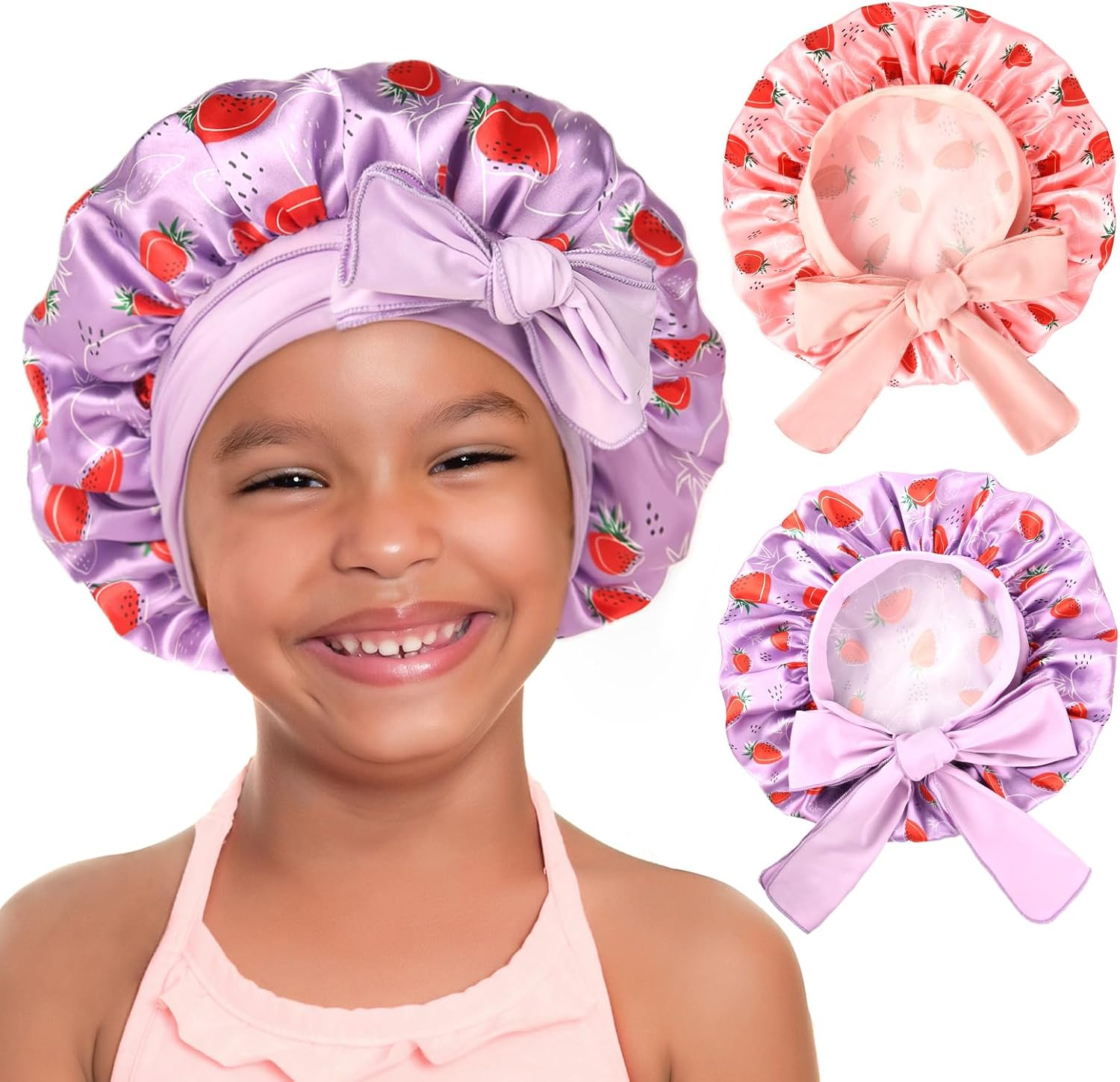 Satin Bonnet Sleep Cap for Black Women - Adjutable Silk Bonnet for Curly Hair image number 2