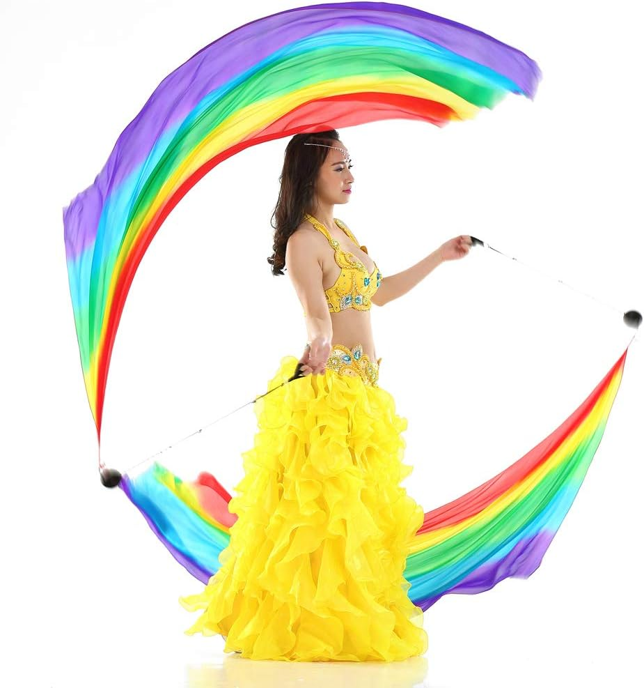 2Pcs Silk Veil with Poi Ball Belly Dance Poi Streamer Throw Ball in Haka Dance and Polynesian Dances