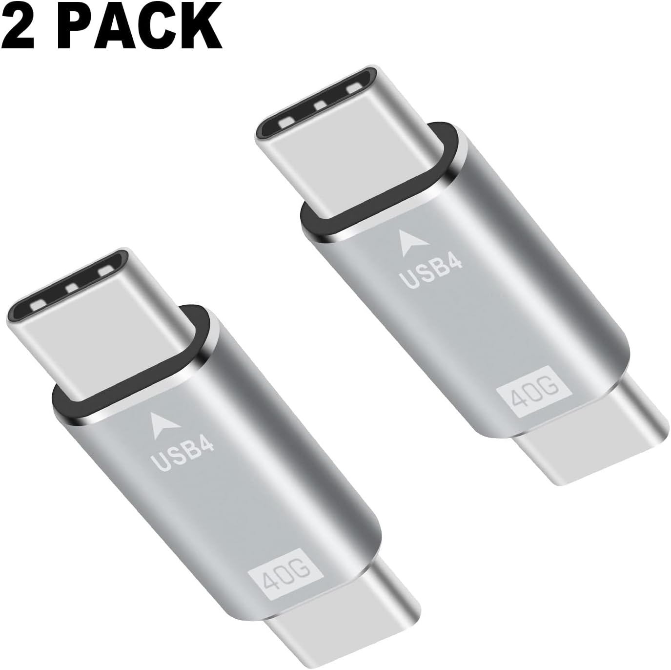 Danfetsoy USB C Male to USB C Male Adapter 40Gbps, Type C Male to Connector Adapter Support 100W, 40Gbps for Laptop, Tablet, Phones (Silver, 2 Pack) - Silver image number 6
