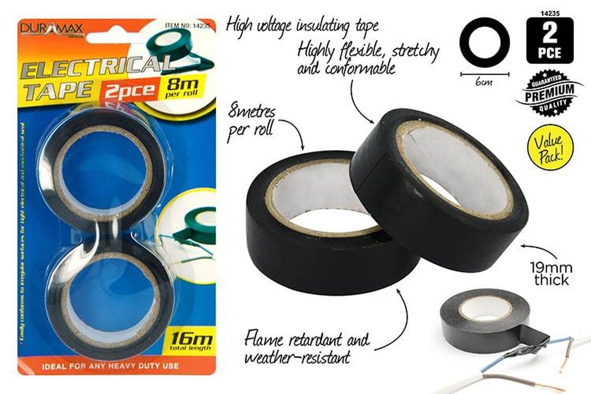 Duramax Electrical Tape 2-Pieces Set, 8 Meter Size, Black