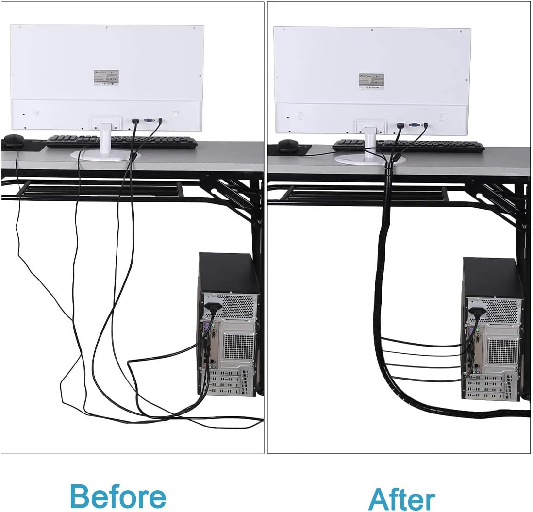 Cable Sleeve Easy Wrap,Cable Management Sleeve,Under Desk Cord Organizer for Computer TV Home Office - 3 M L / 2.2Cm W (Black) image number 4